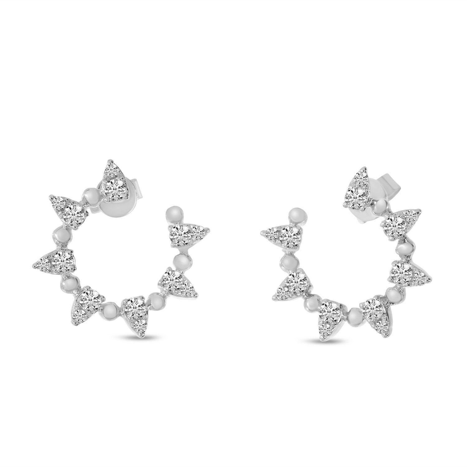 14K White Gold Diamond Spike Beaded Front Hoop Earrings