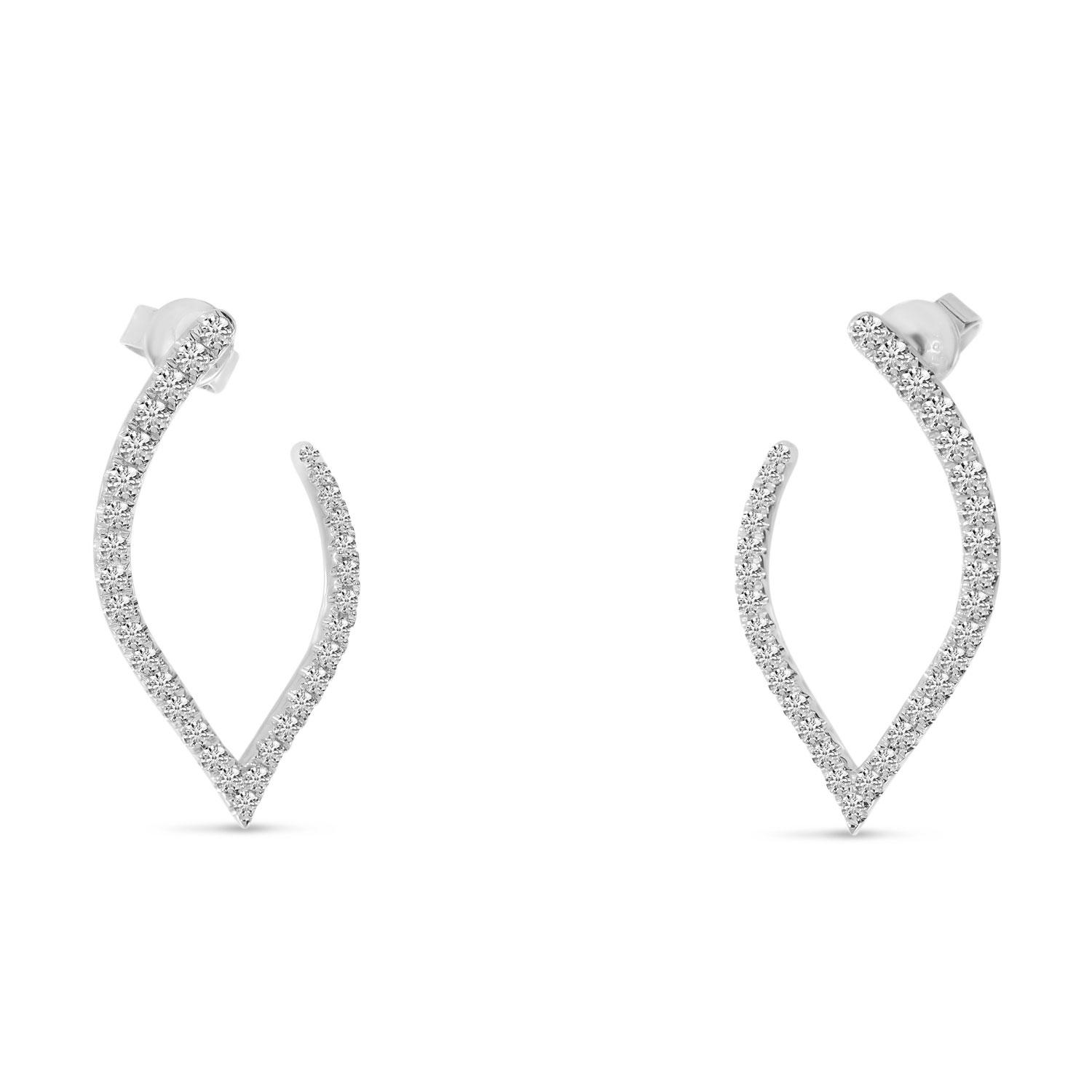 14K White Gold Diamond Petal Front Hoop Earrings