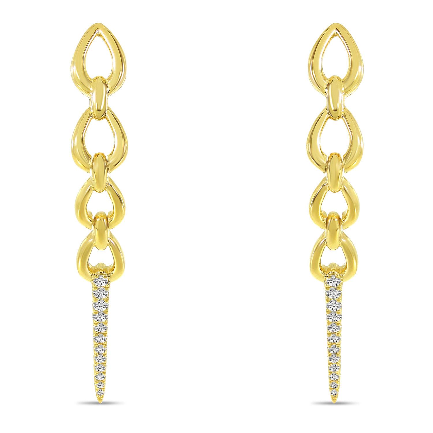 14K Yellow Gold Diamond Long Chain Earrings