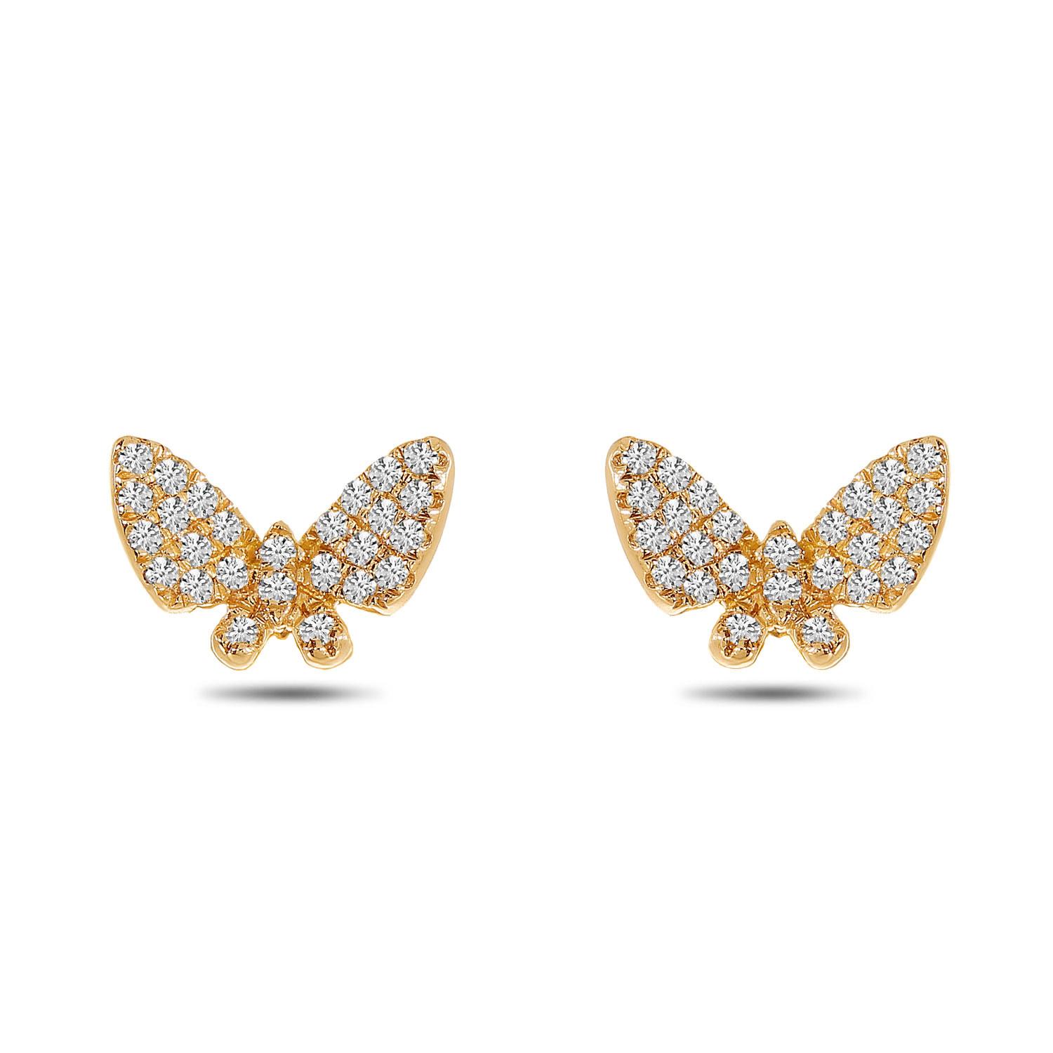 14K Rose Gold Diamond Butterfly Post Earrings