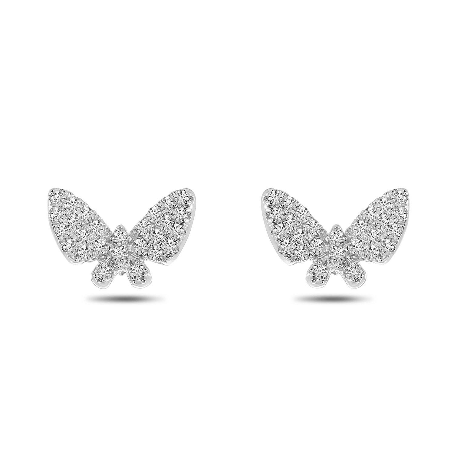 14K White Gold Diamond Butterfly Post Earrings