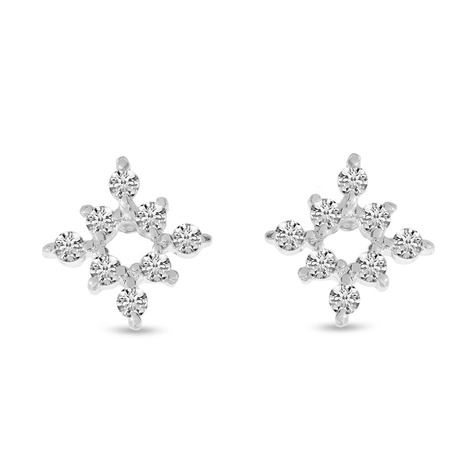 14K White Gold Diamond Mini Starburst Stud Earrings