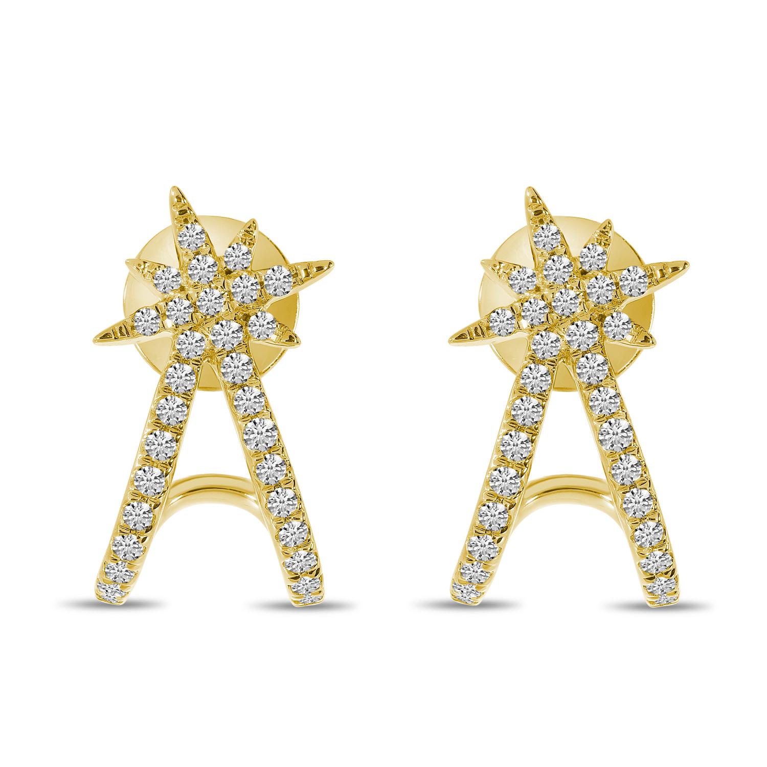 14K Yellow Gold Diamond Starburst Huggie Earrings