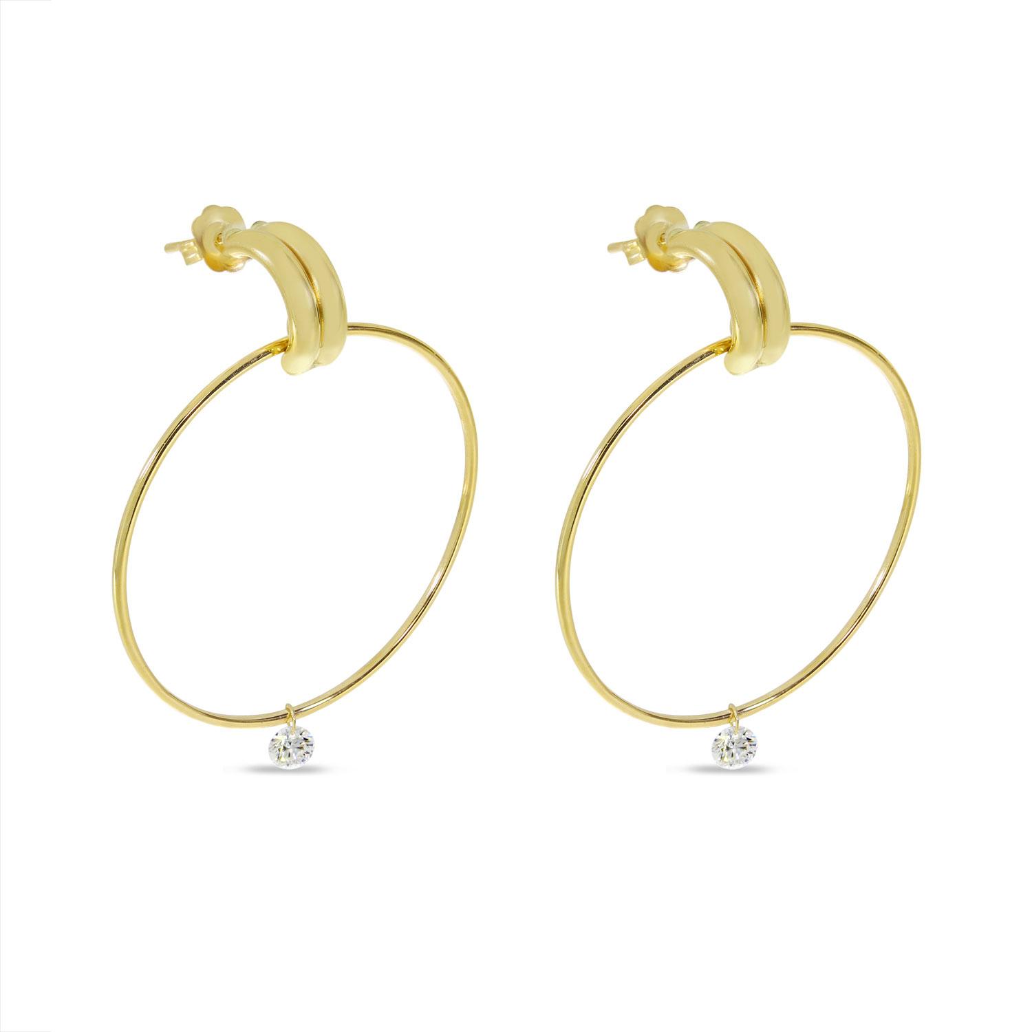 14K Yellow Gold Dashing Diamond Front Hoop Huggie Earrings