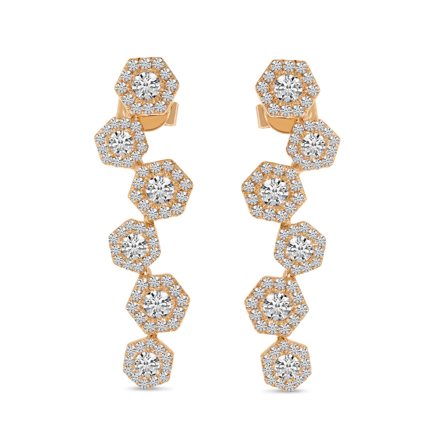 14K Rose Gold Zigzag Diamond Post Earrings