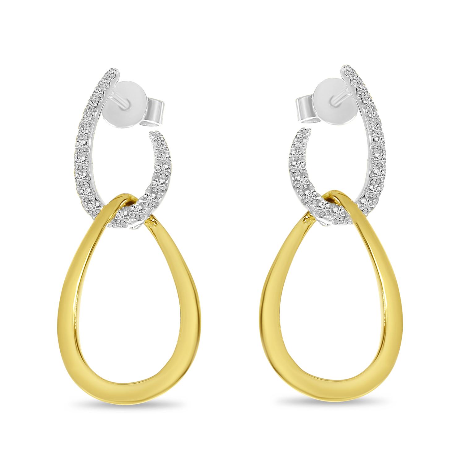 14K Two Tone Gold Diamond Gold Double Link Earrings