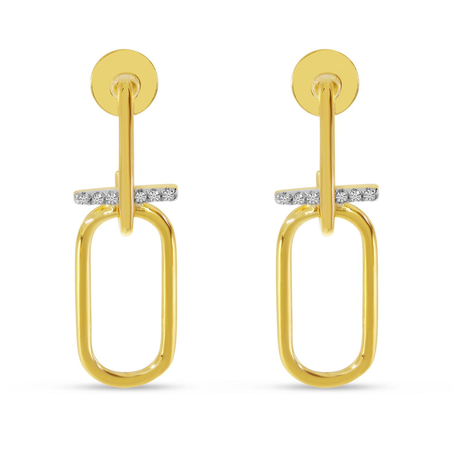 14K Yellow Gold Diamond wire Paperclip Earrings