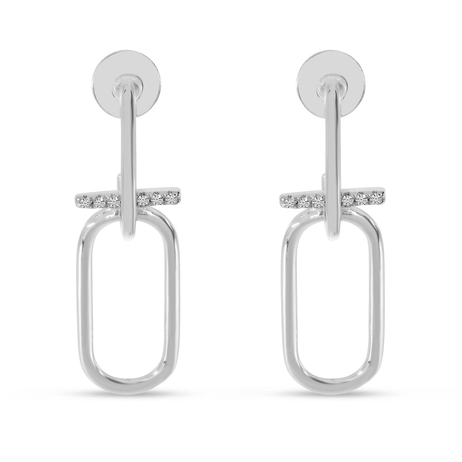 14K White Gold Diamond Wire Paperclip Post Earrings