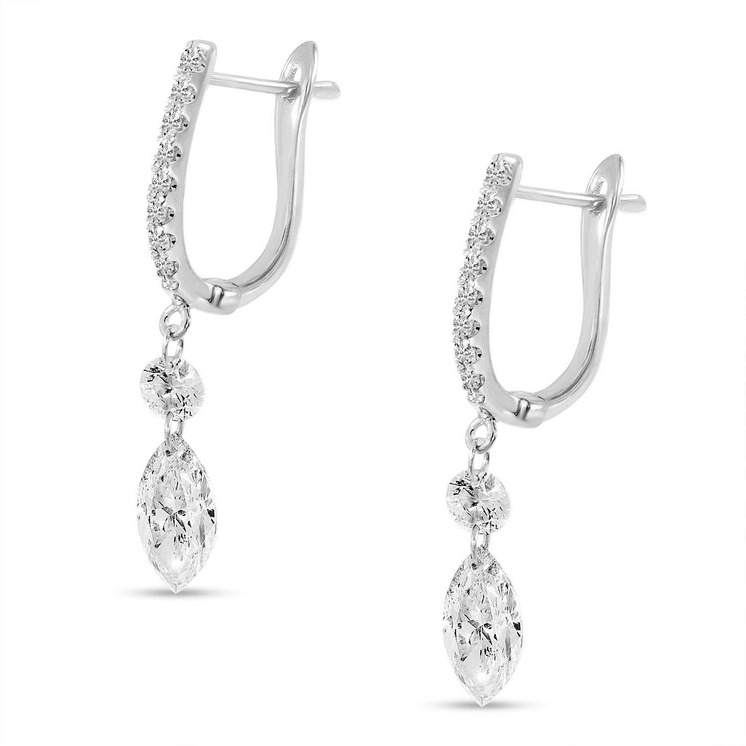 14K White Gold Dashing Diamond Fancy Round and Marquise Earrings