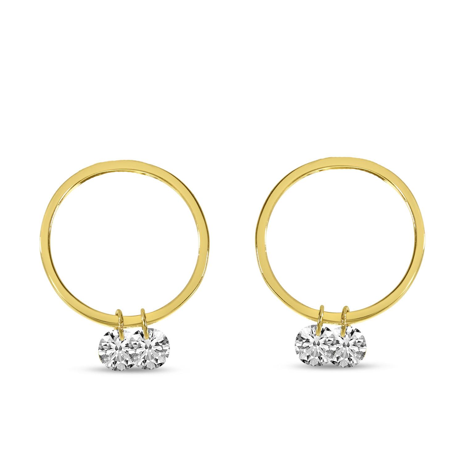 14K Yellow Gold Dashing Diamond Double Front Hoop Earrings