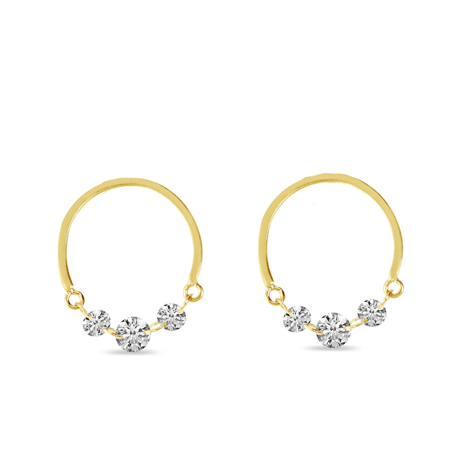 14K Yellow Gold Dashing Diamond Half Circle Front Hoop Earrings