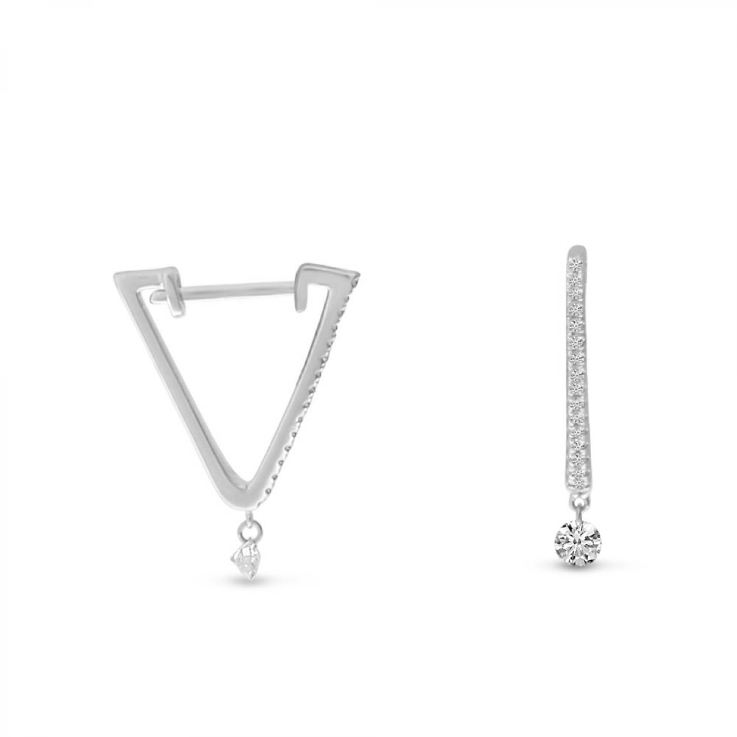 14K White Gold Dashing Diamonds Triangle Huggie .30 Ct Diamond Earrings