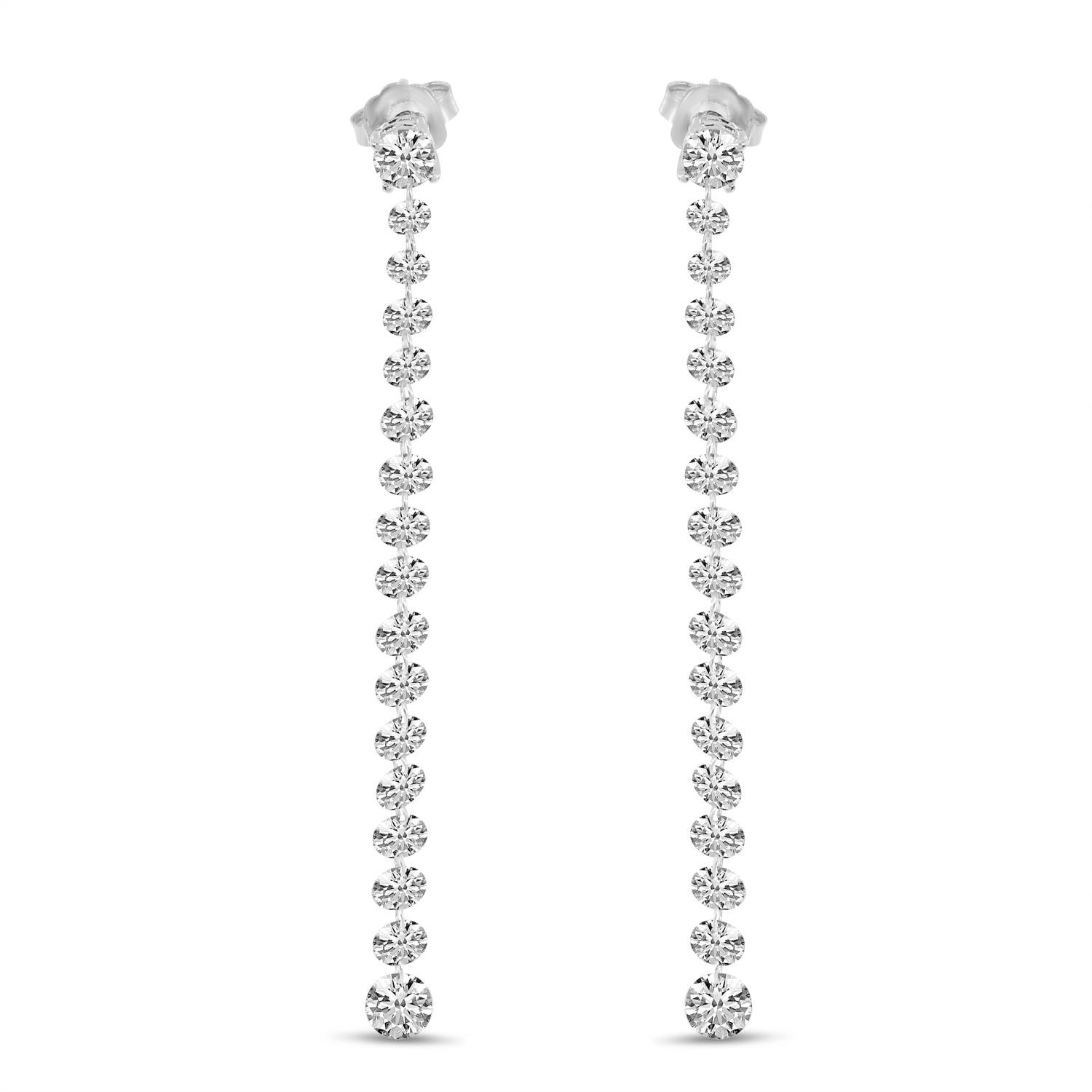 14K White Gold Dashing Diamond Stud with 17 Pierced Diamond Dangle Earrings