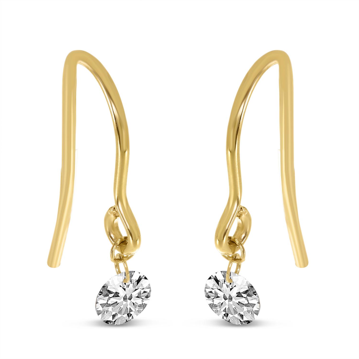 14K Yellow Gold .50 ct Dashing Diamond Wire Hook Earrings