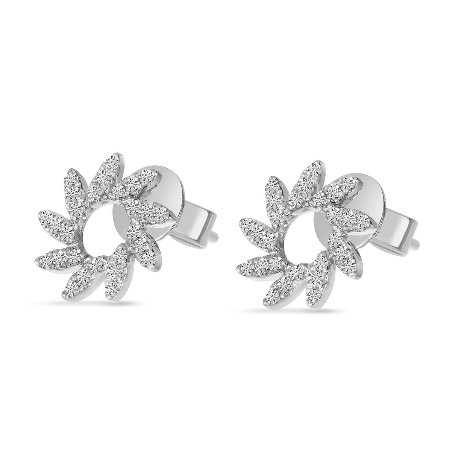 14K White Gold Diamond Pinwheel Earrings