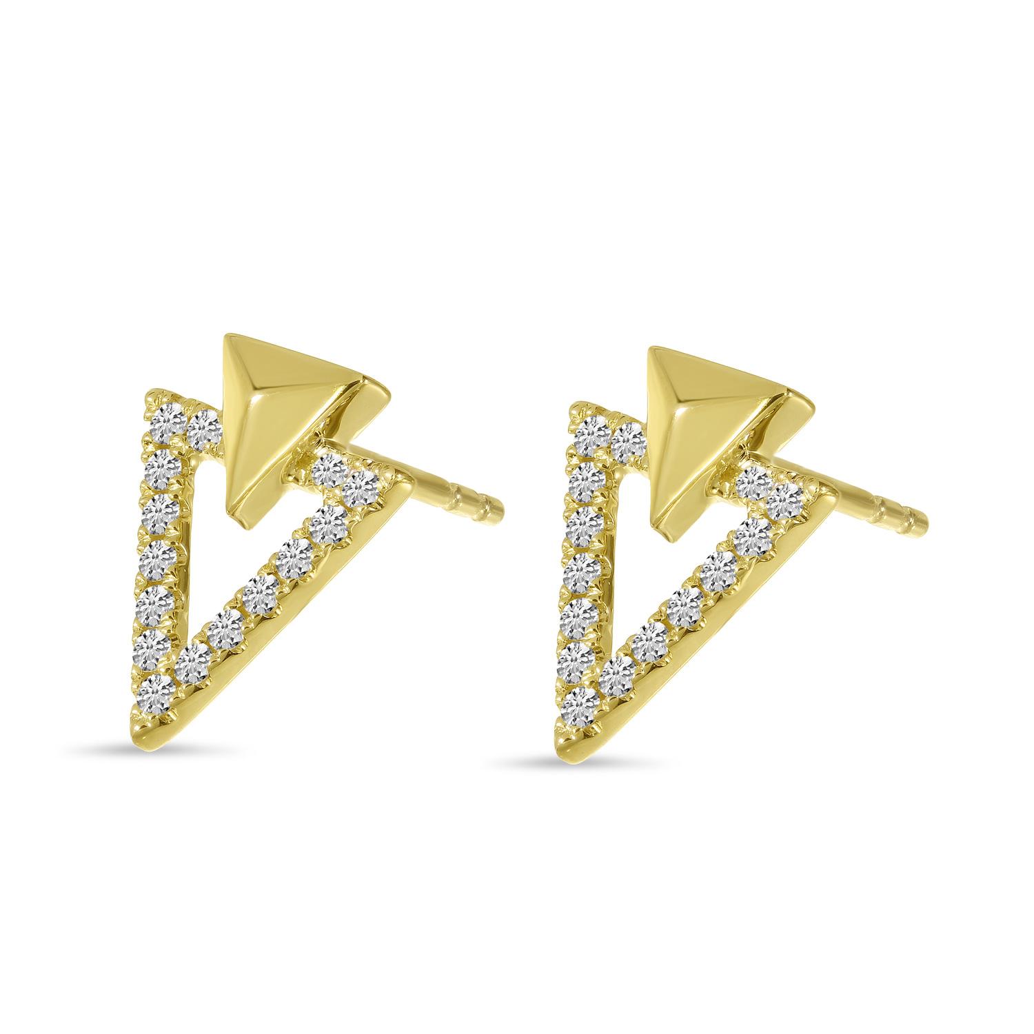 14K Yellow Gold Diamond Double Triangle Earrings