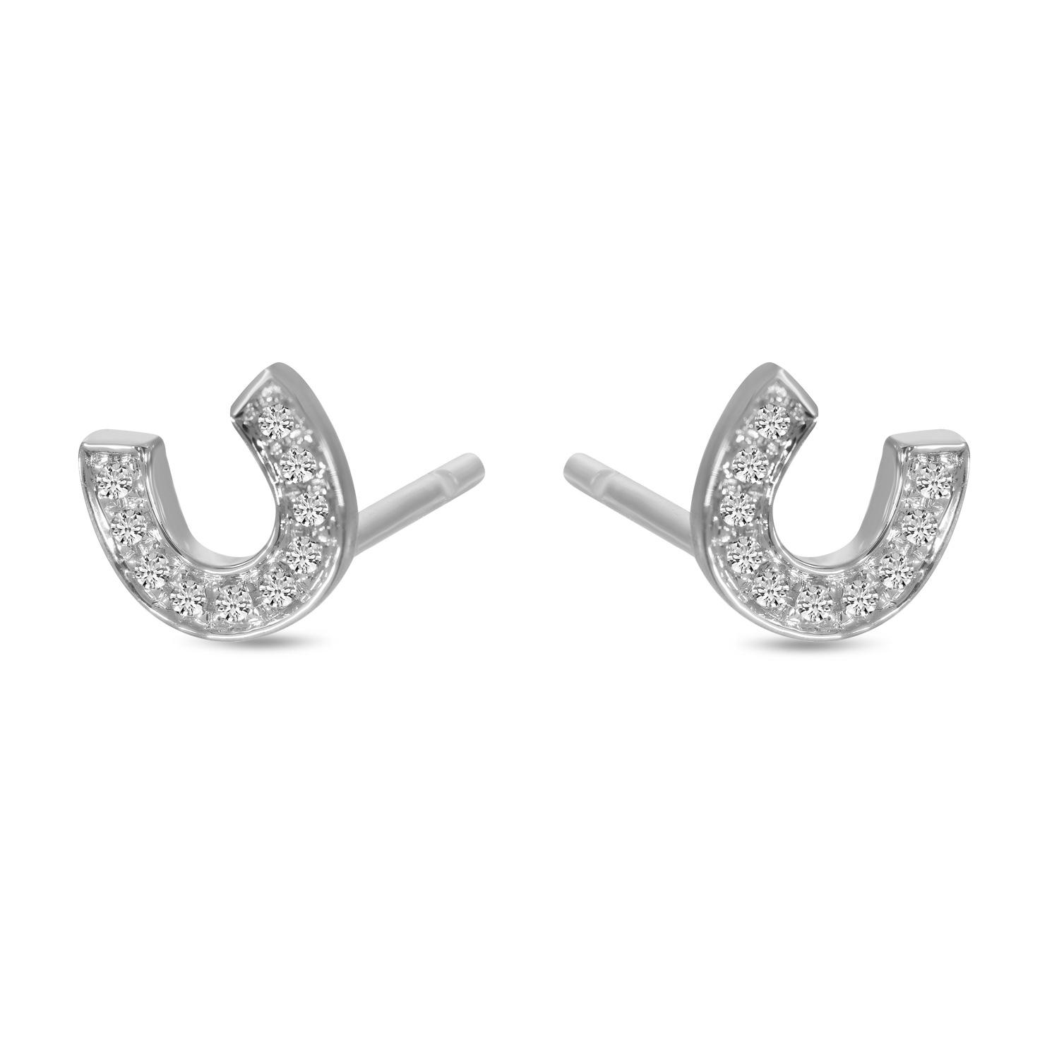 14K White Gold Diamond Horseshoe Stud Earrings