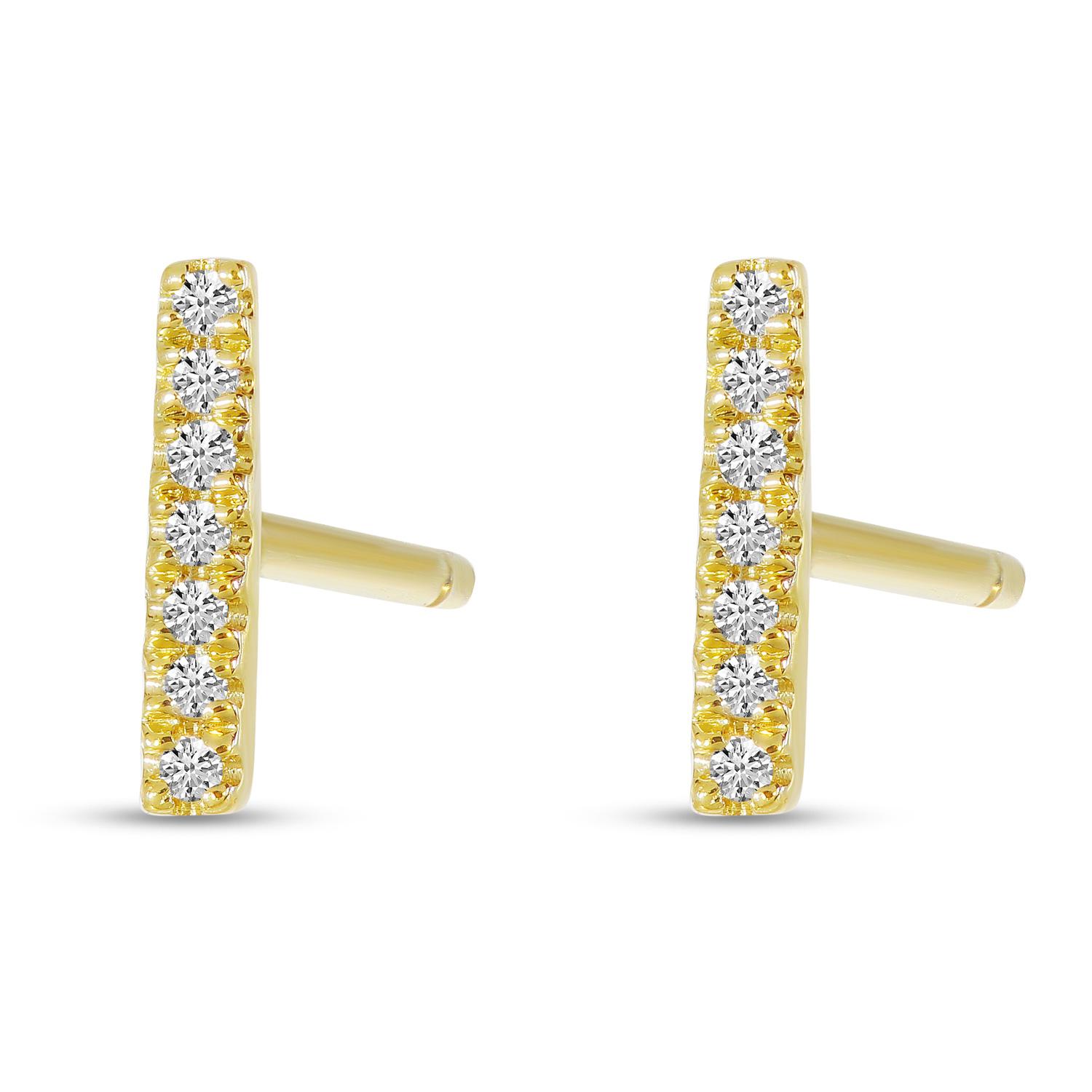 14K Yellow Gold Diamond Bar Stud Earrings