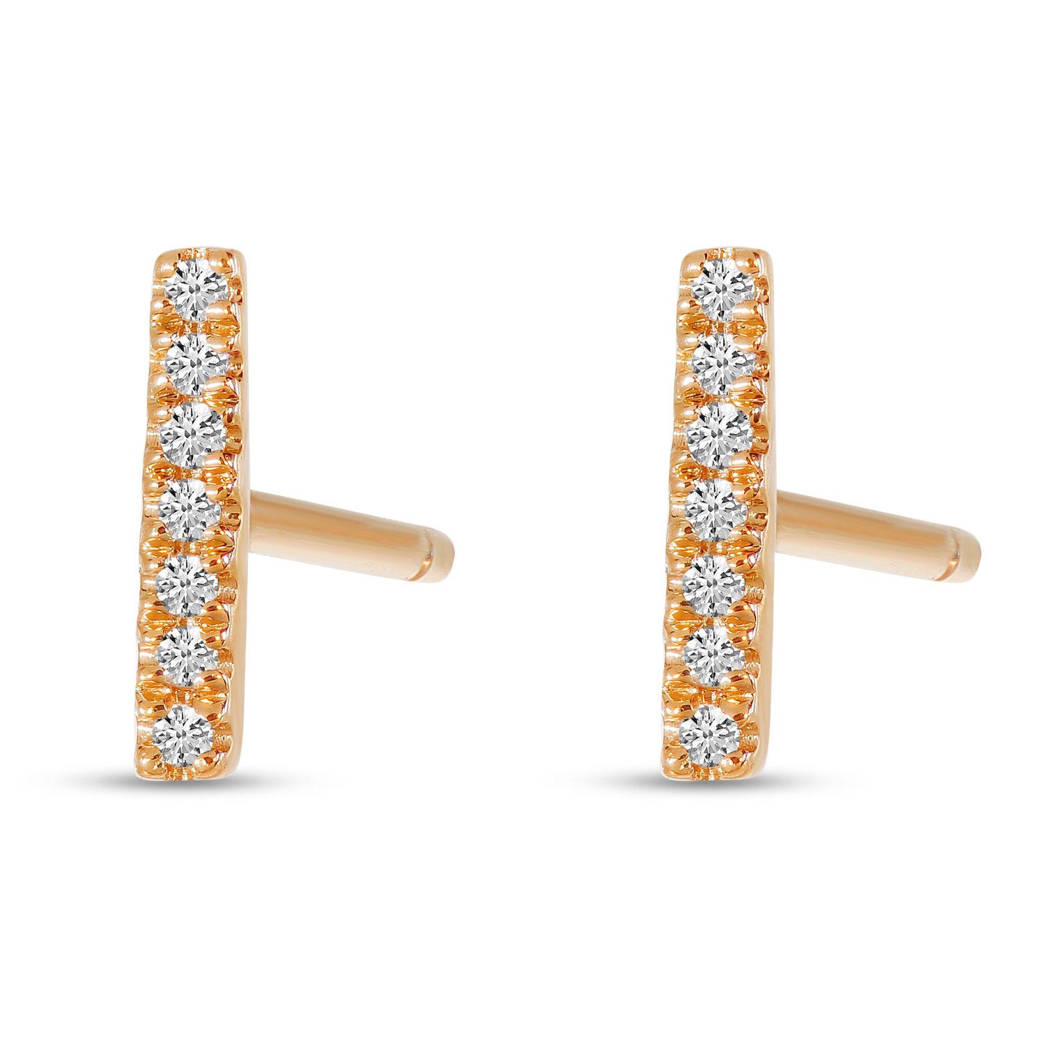 14K Rose Gold Diamond Bar Stud Earrings