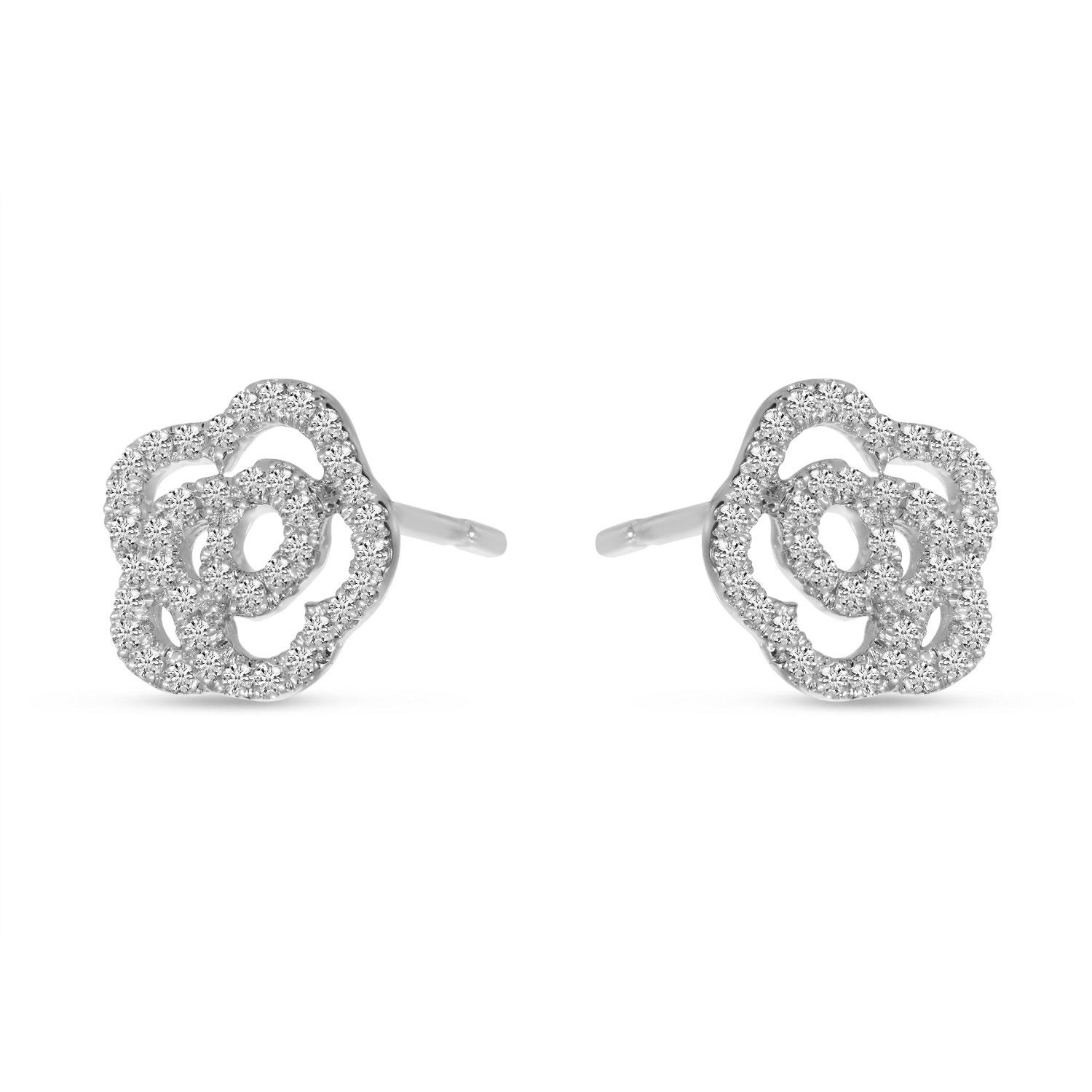 14K Yellow Gold Diamond Petite Flower Stud Earrings