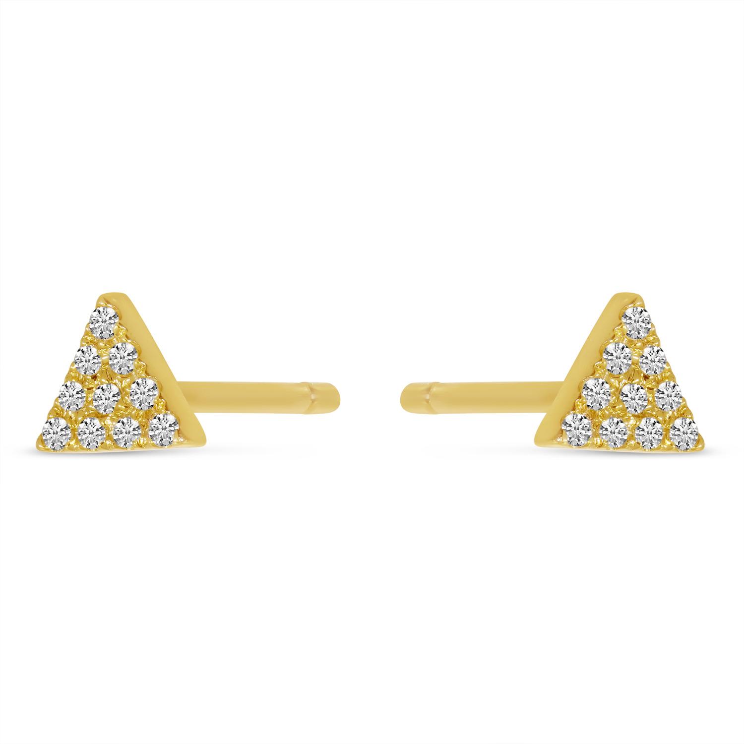 14K Yellow Gold Diamond Petite Triangle Stud Earrings