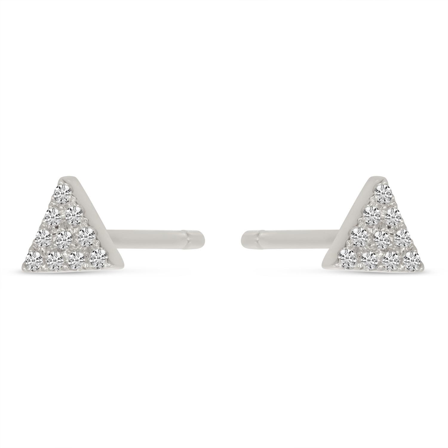 14K White Gold Diamond Petite Triangle Stud Earrings