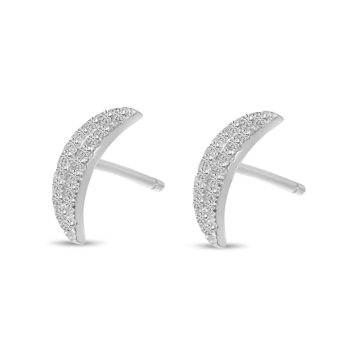 14K White Gold Diamond Moon Stud Earrings