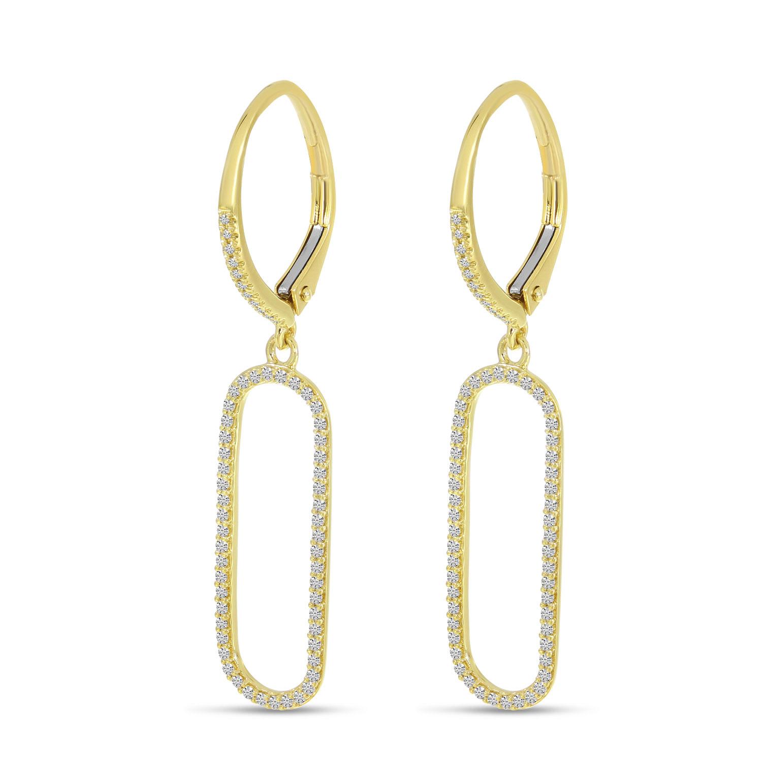 14K Yellow Gold Diamond Paperclip Earrings