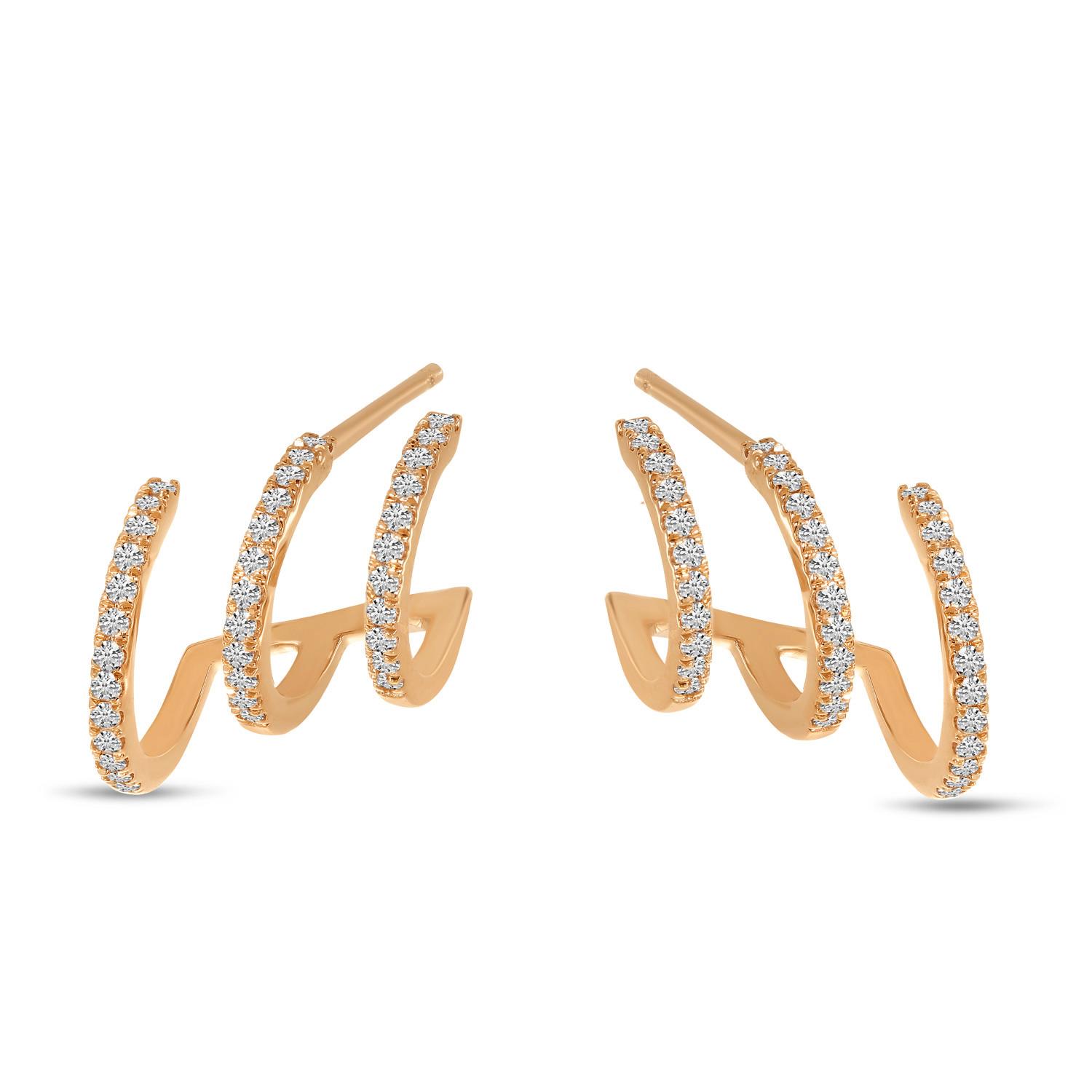 14K Rose Gold Triple Row Diamond Huggies