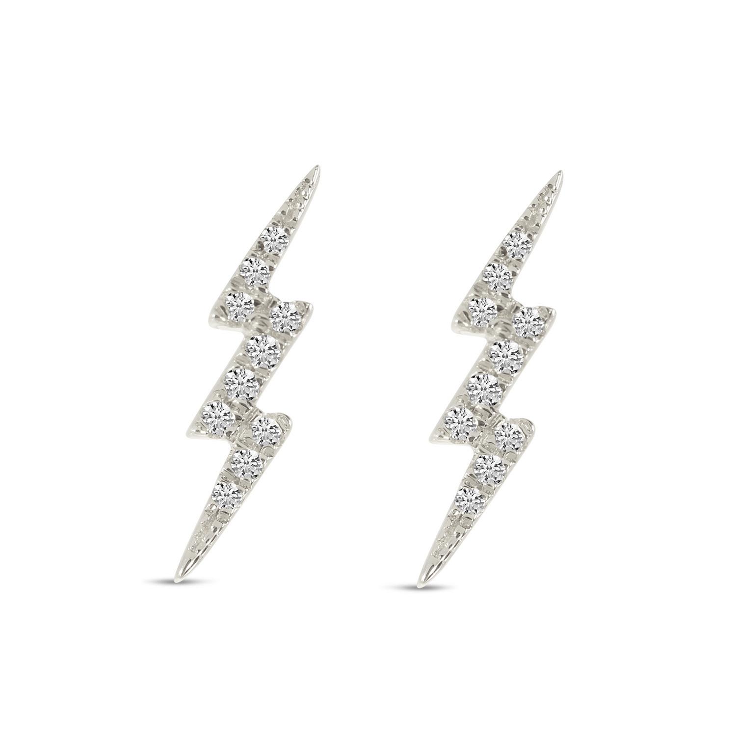 14K White Gold Small Diamond Lightning Bolt Stud Earrings