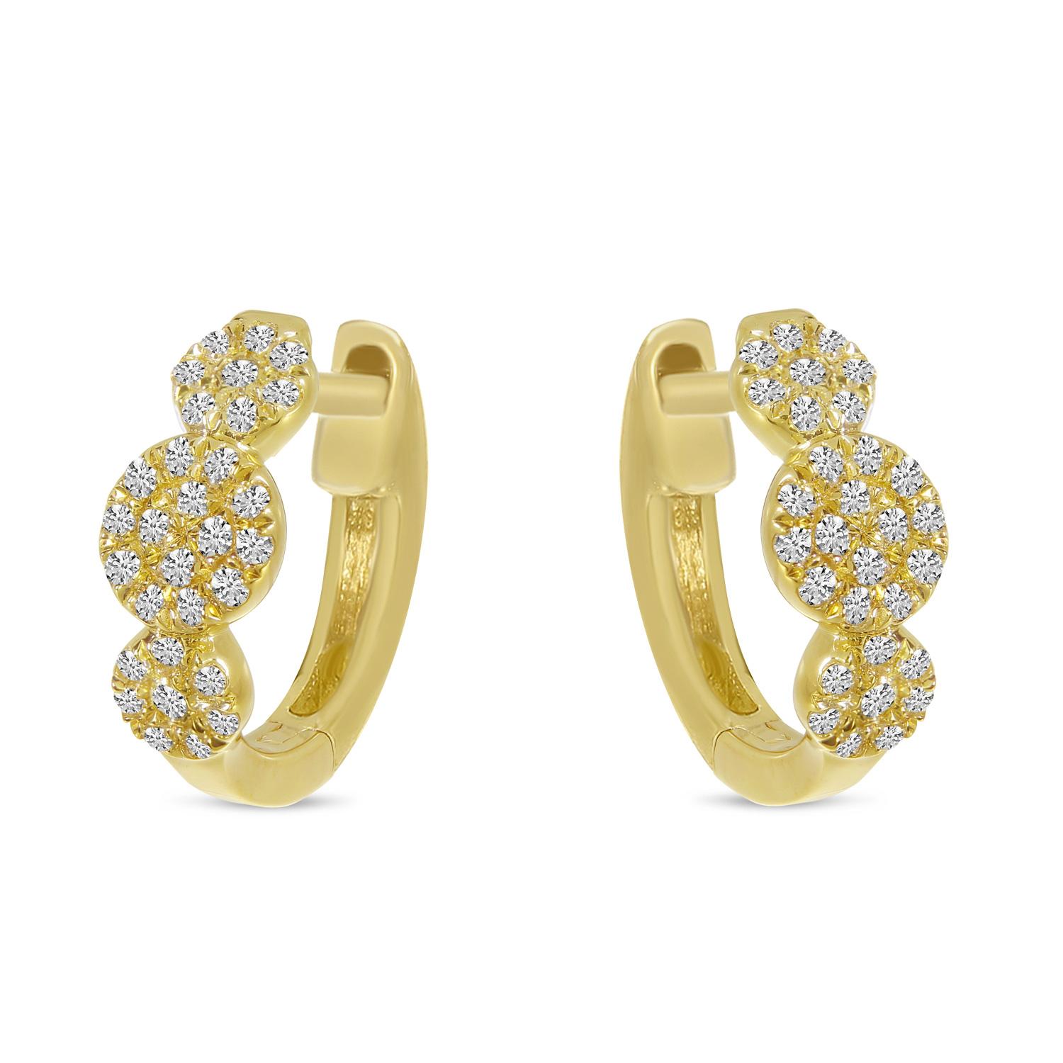 14K Yellow Gold Triple Pave Diamond Huggie Earrings