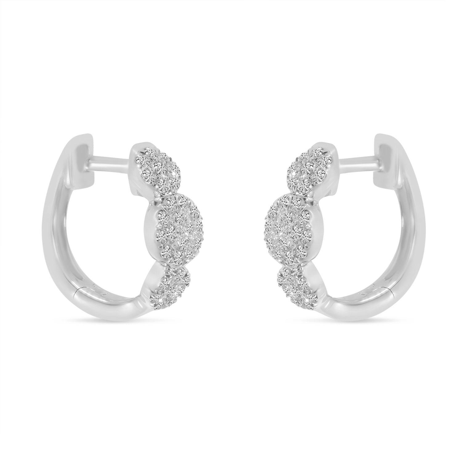 14K White Gold Triple Pave Diamond Huggie Earrings