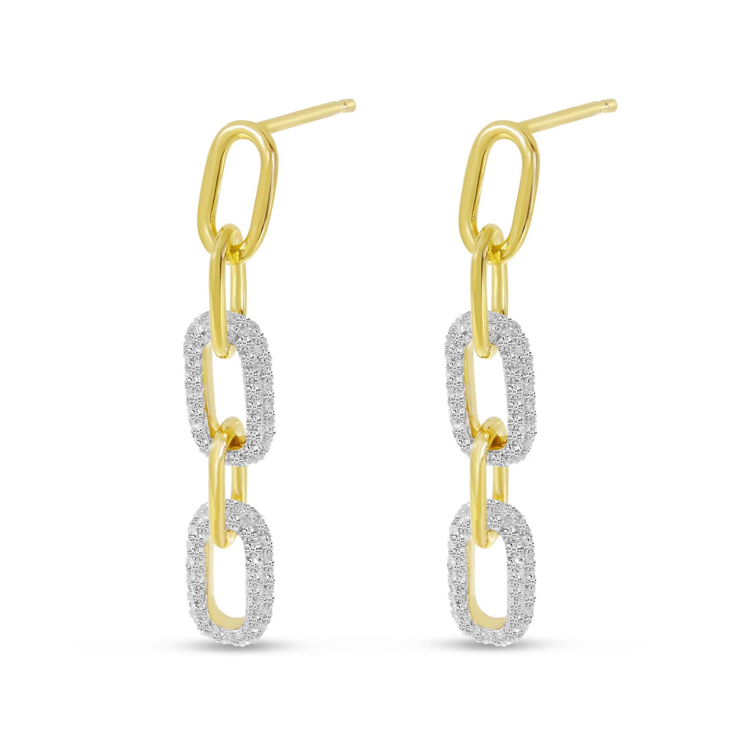 14K Yellow Gold Diamond Paperclip Link Earrings