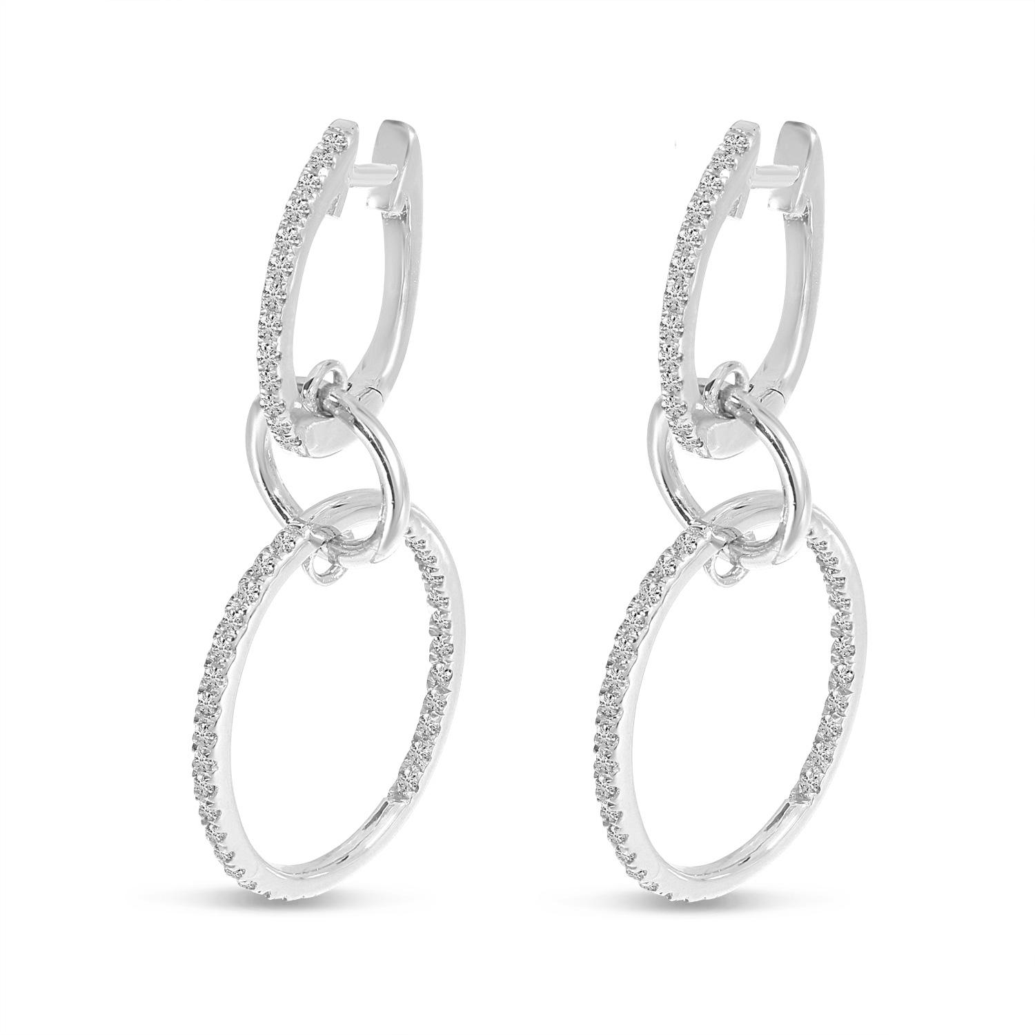 14K White Gold Double Diamond Hoop Earrings