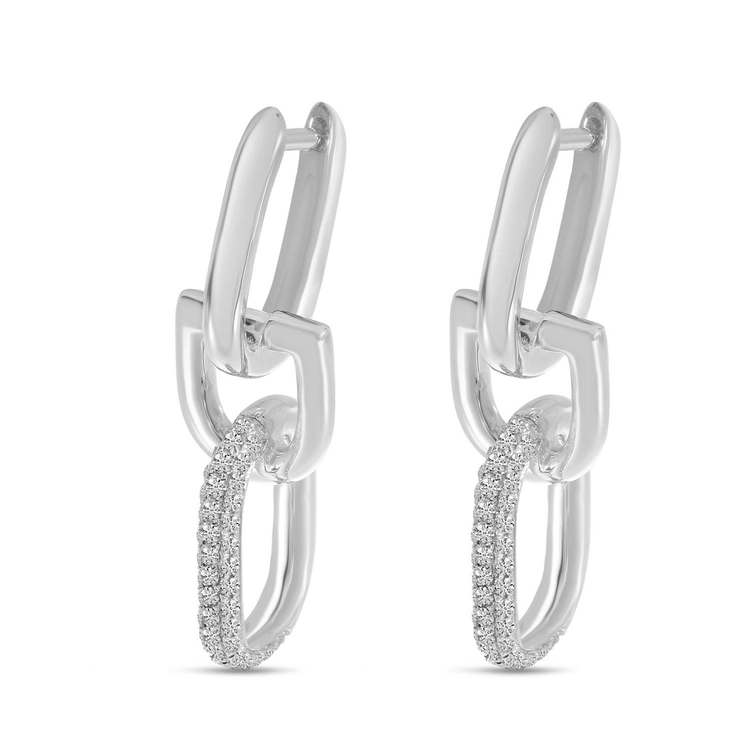 14K White Gold Diamond Link Horseshoe Earrings