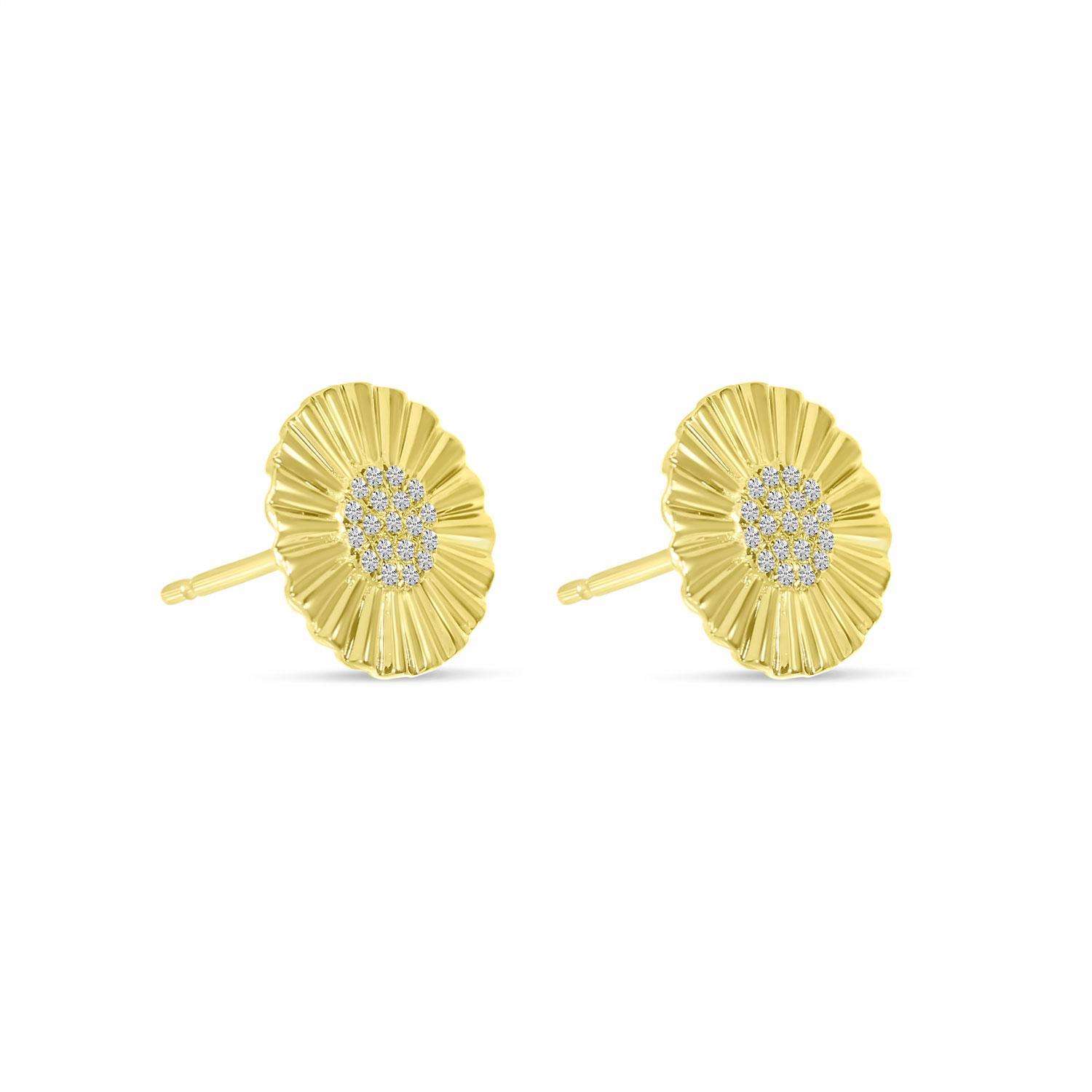 14K Yellow Gold Diamond Textured Disc Earrings