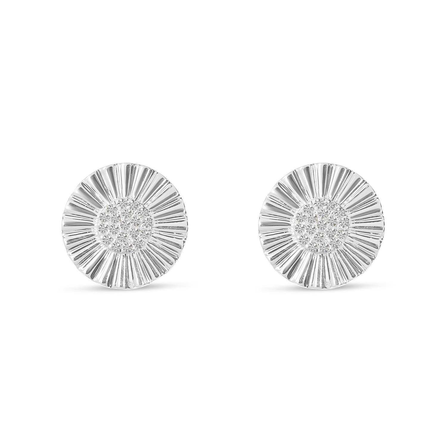 14K White Gold Diamond Textured Disc Earrings