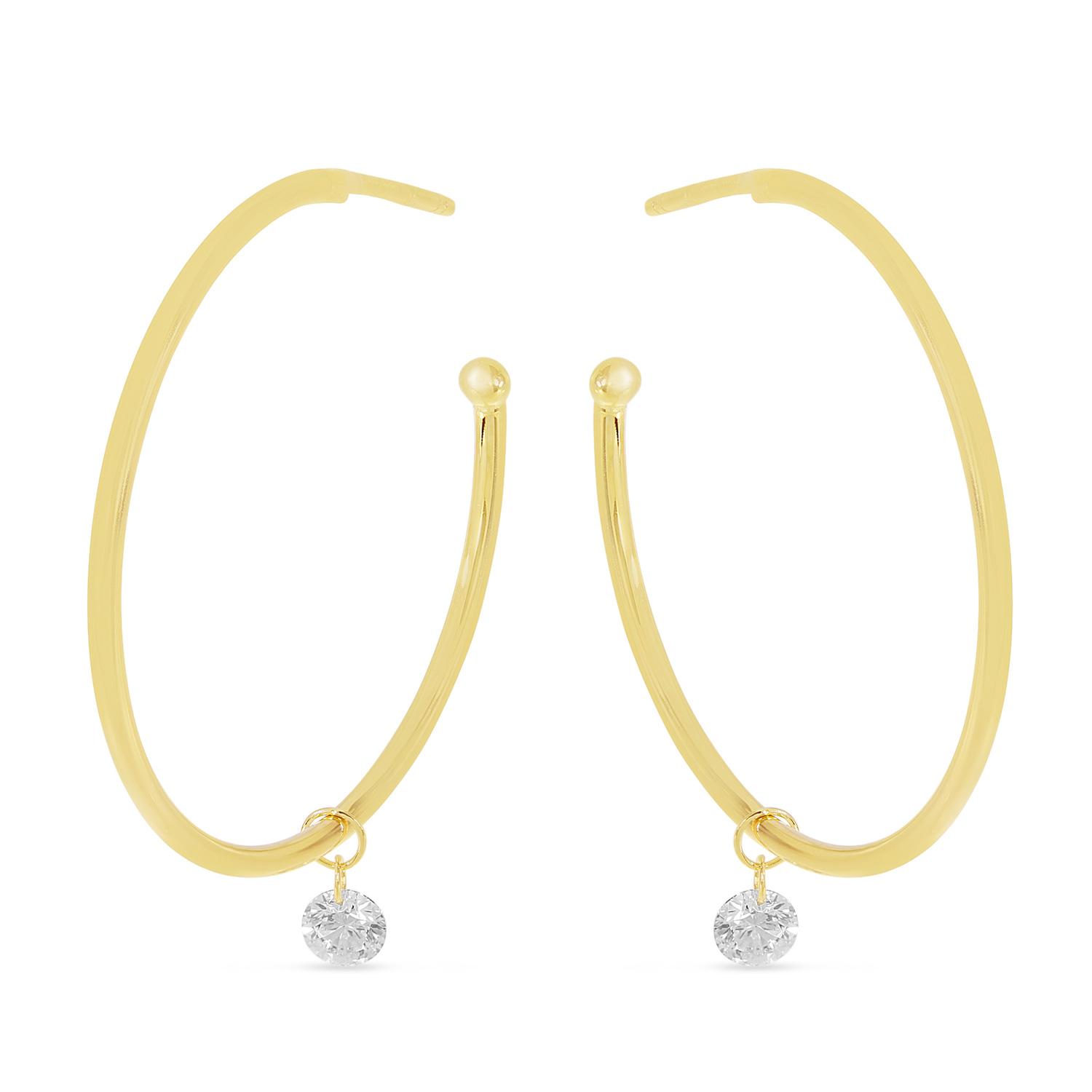 14K Yellow Gold Dashing Diamonds Sliding Diamond Hoop Earrings