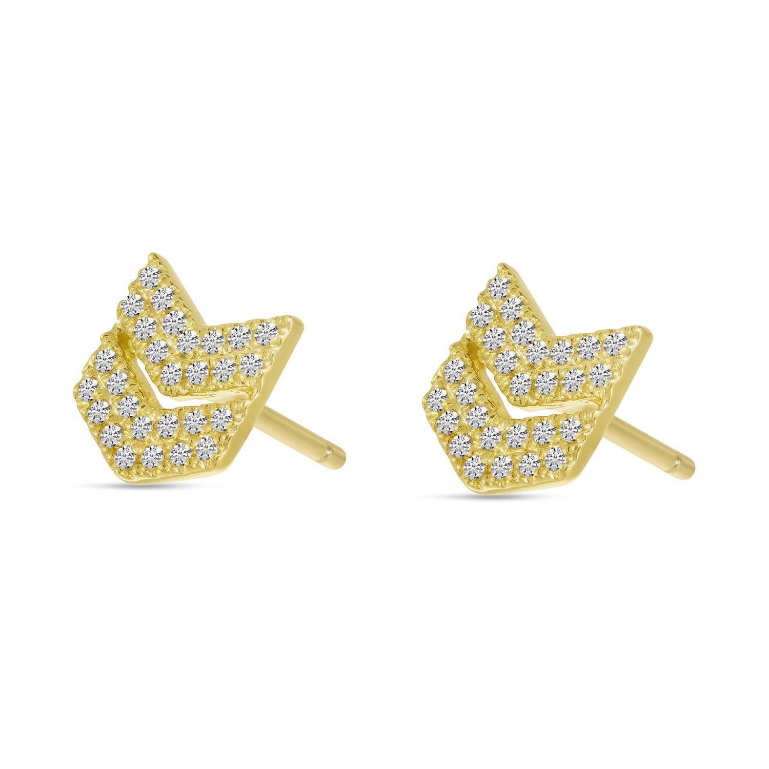 14K Yellow Gold Diamond Chevron Stud Earrings