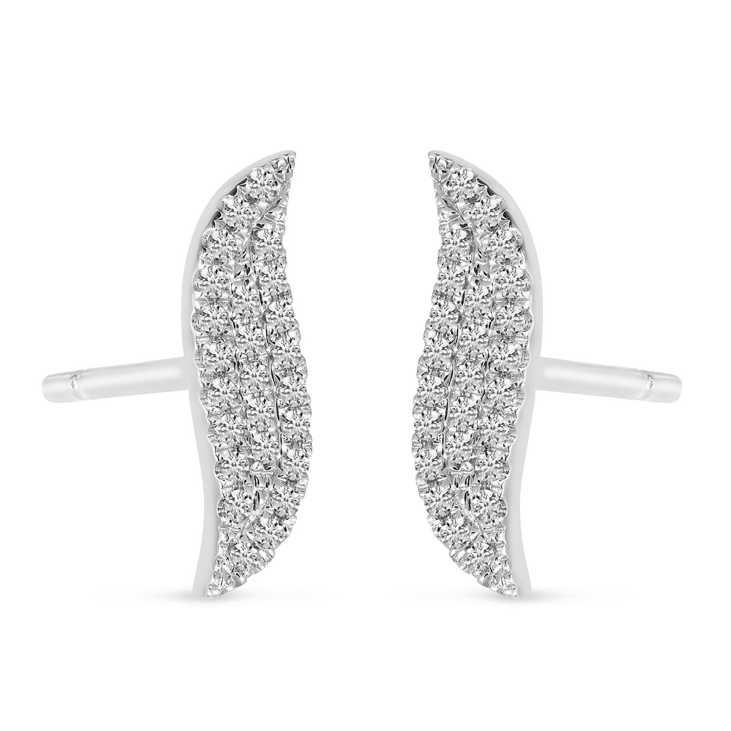 14K White Gold Diamond Pave Wave Stud Earrings