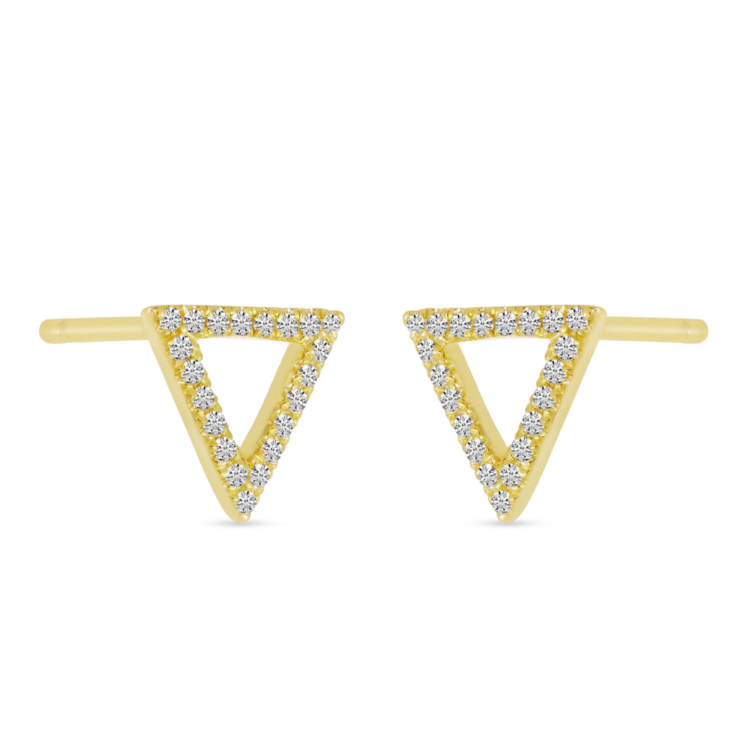 14K Yellow Gold Diamond Open Triangle Stud Earrings