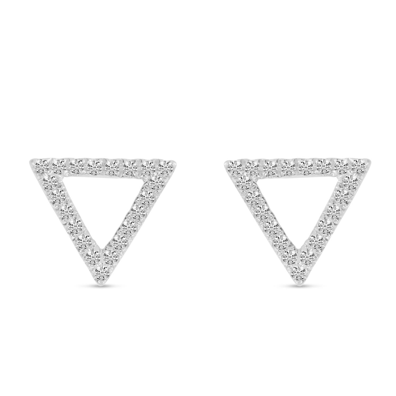 14K White Gold Diamond Open Triangle Stud Earrings