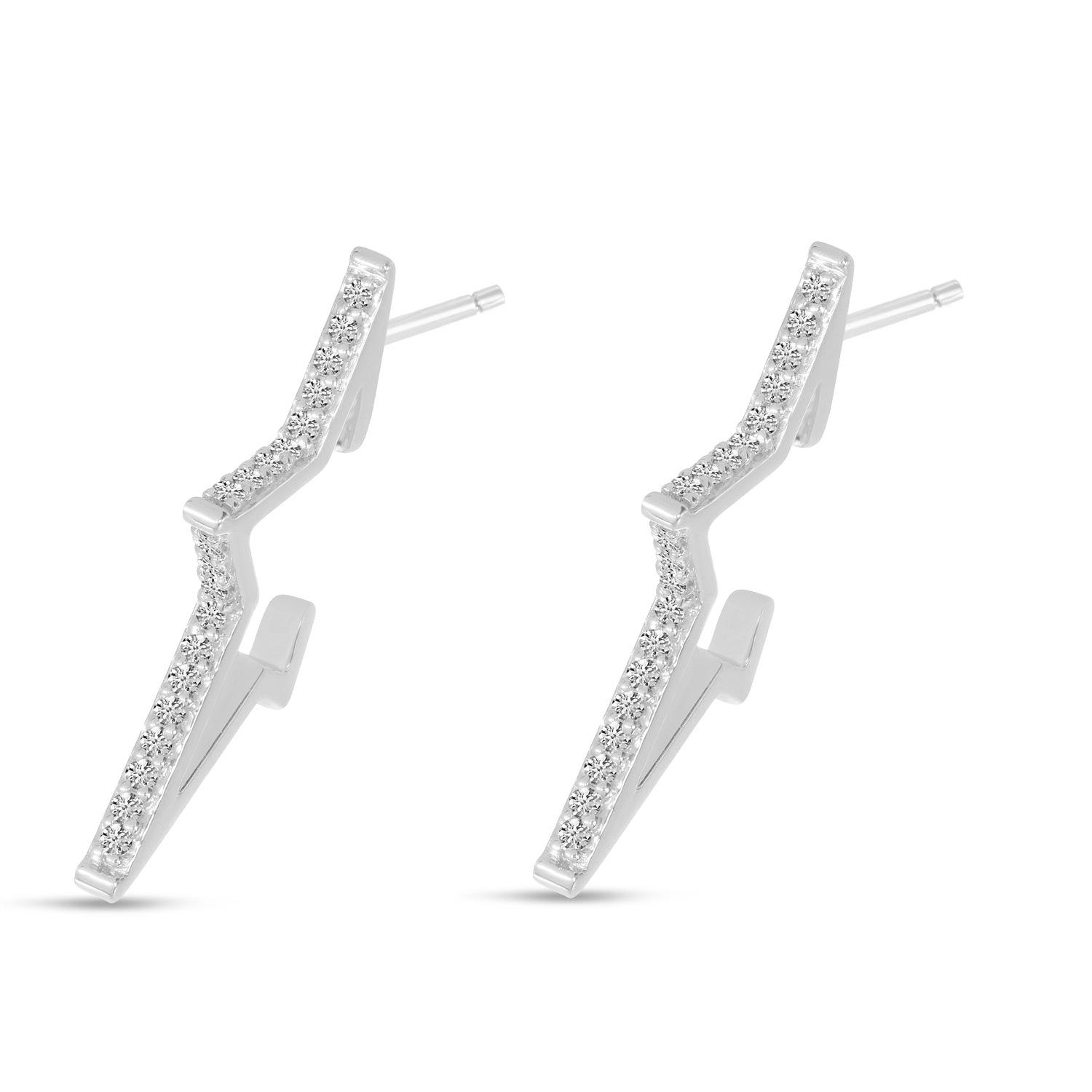 14K White Gold Diamond Starburst Huggie Earrings