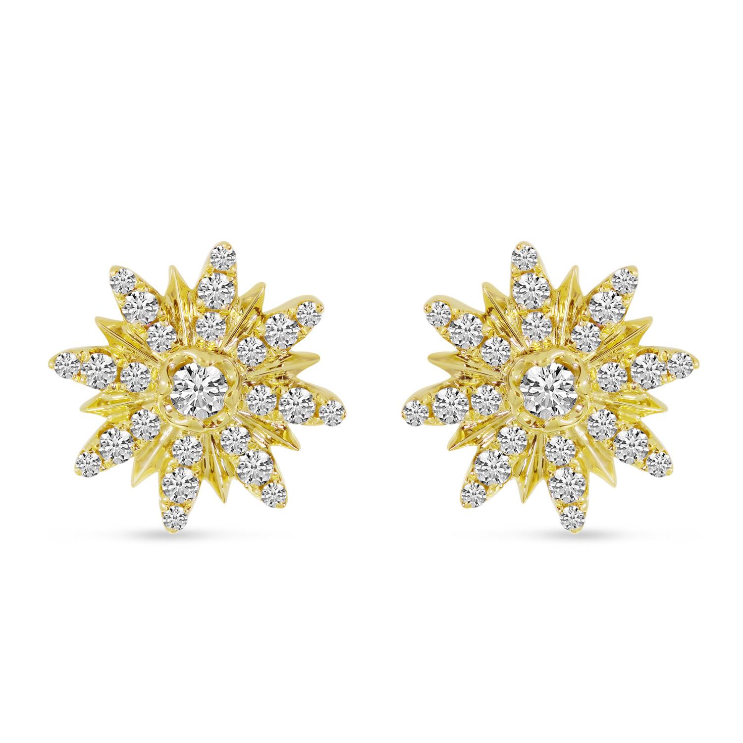 14K Yellow Gold Starburst Diamond Earrings