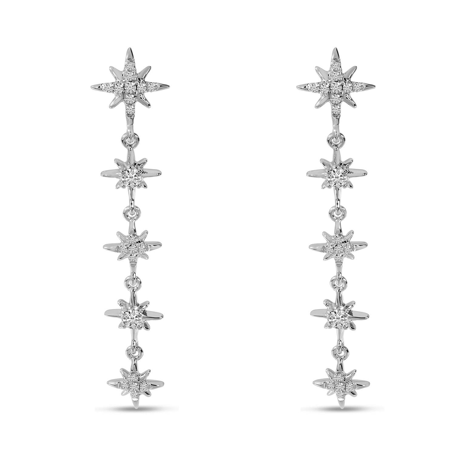 14K White Gold Celestial Diamond Dangle Earrings