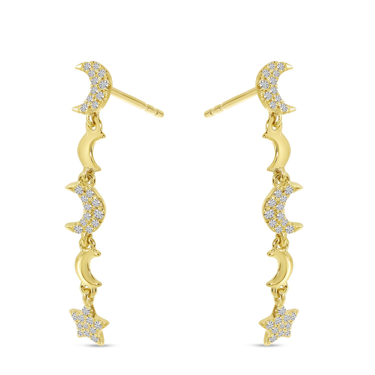 14K Yellow Gold Star & Moon Diamond Dangle Earrings