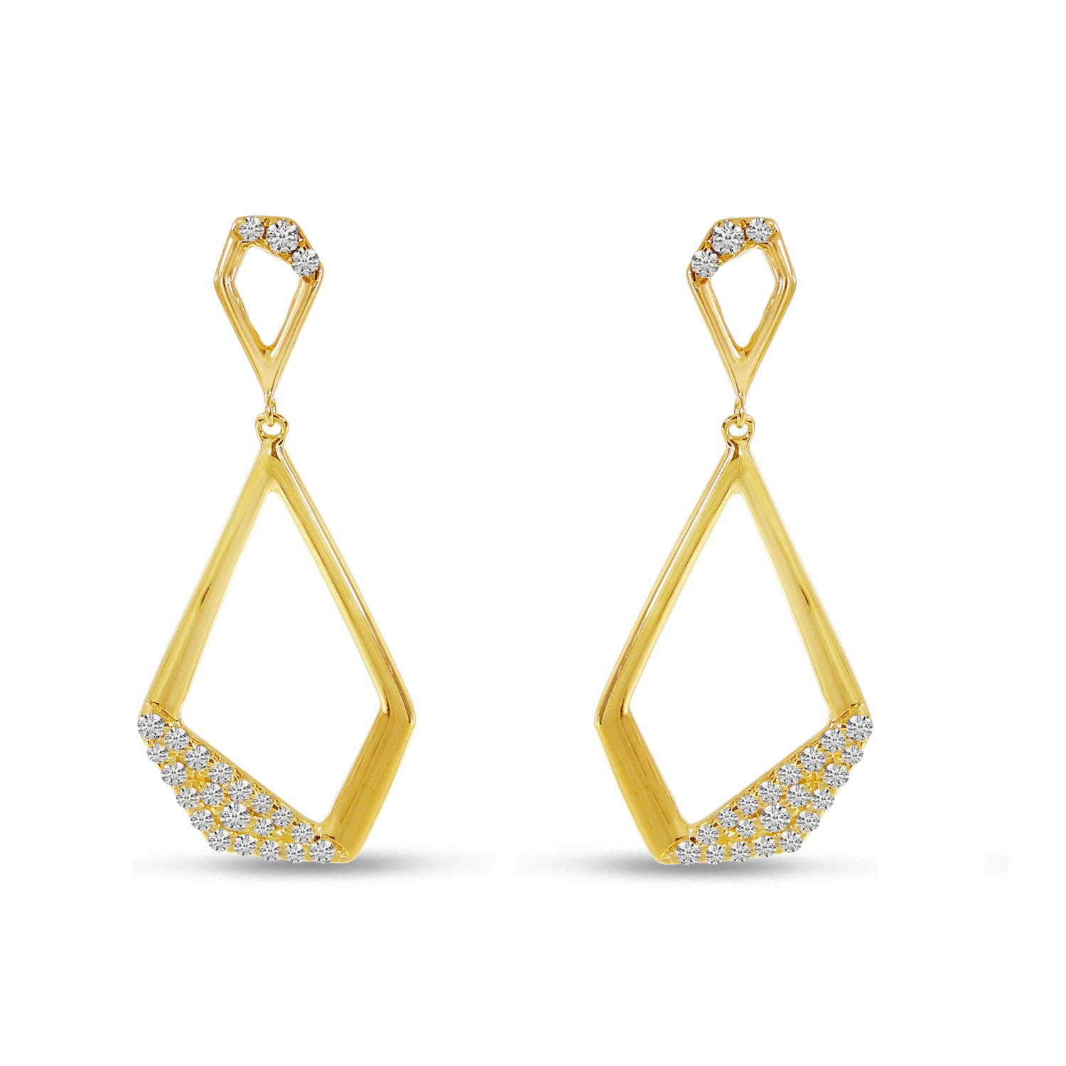 14K Yellow Gold Geometric Diamond Dangle Earrings