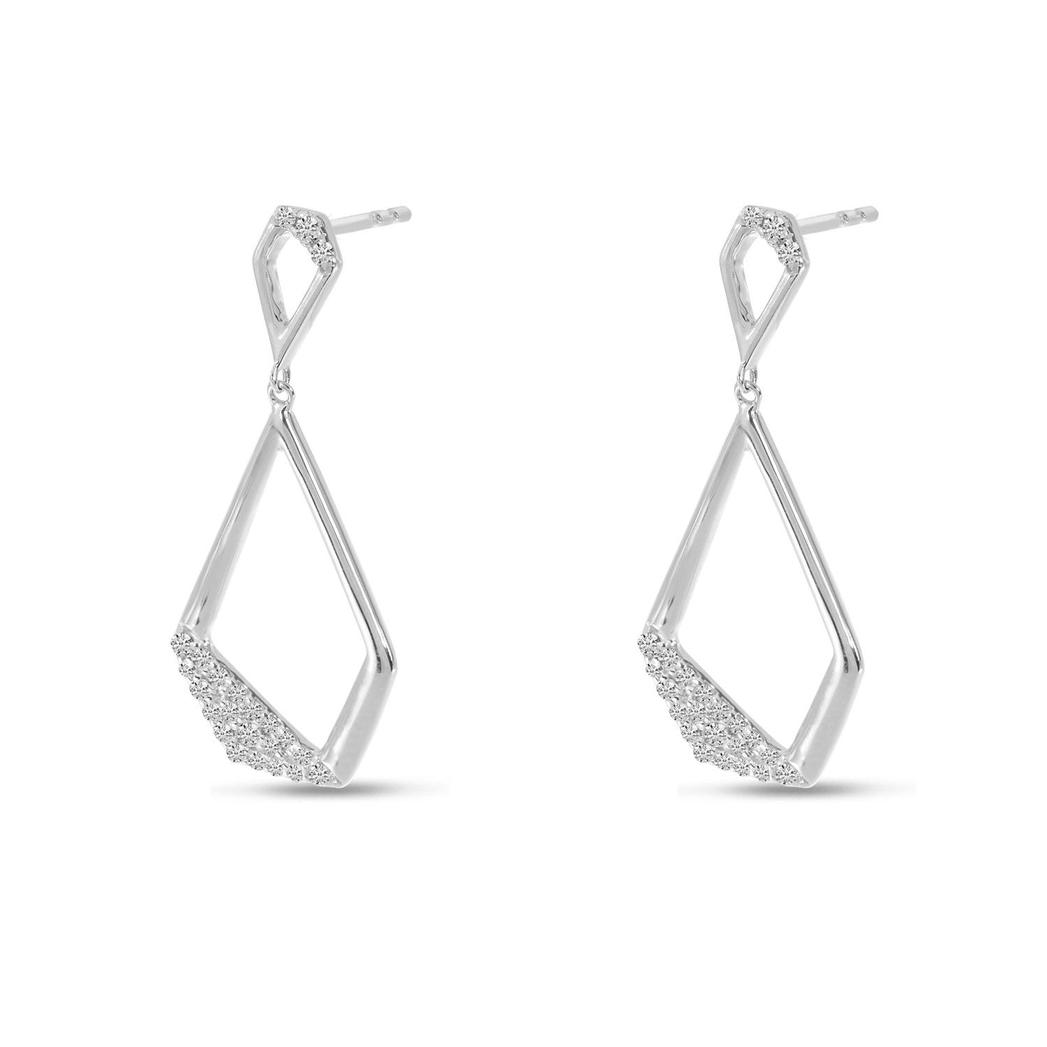 14K White Gold Geometric Diamond Dangle Earrings