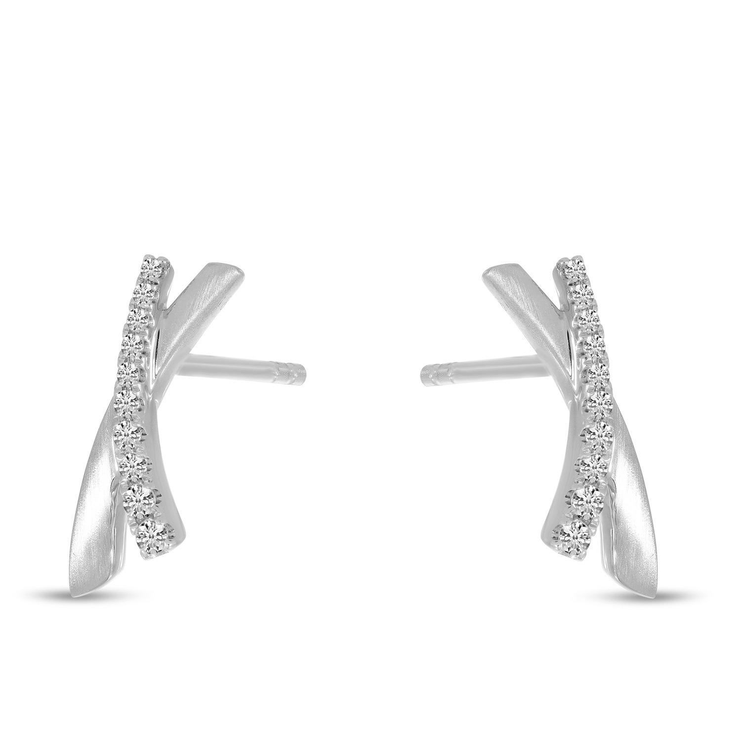 14K White Gold Brushed Gold X Earrings