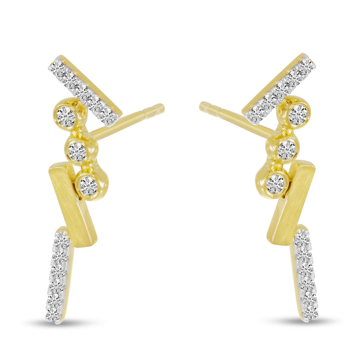 14K Yellow Gold Diamond Bezel Brushed Earrings